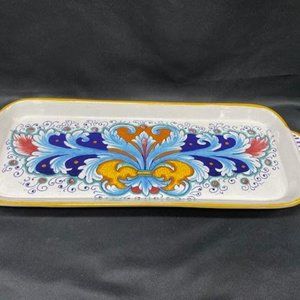 Hand Painted Rectangular Serving Platter by Ceramica Nova Deruta, Made In Italy